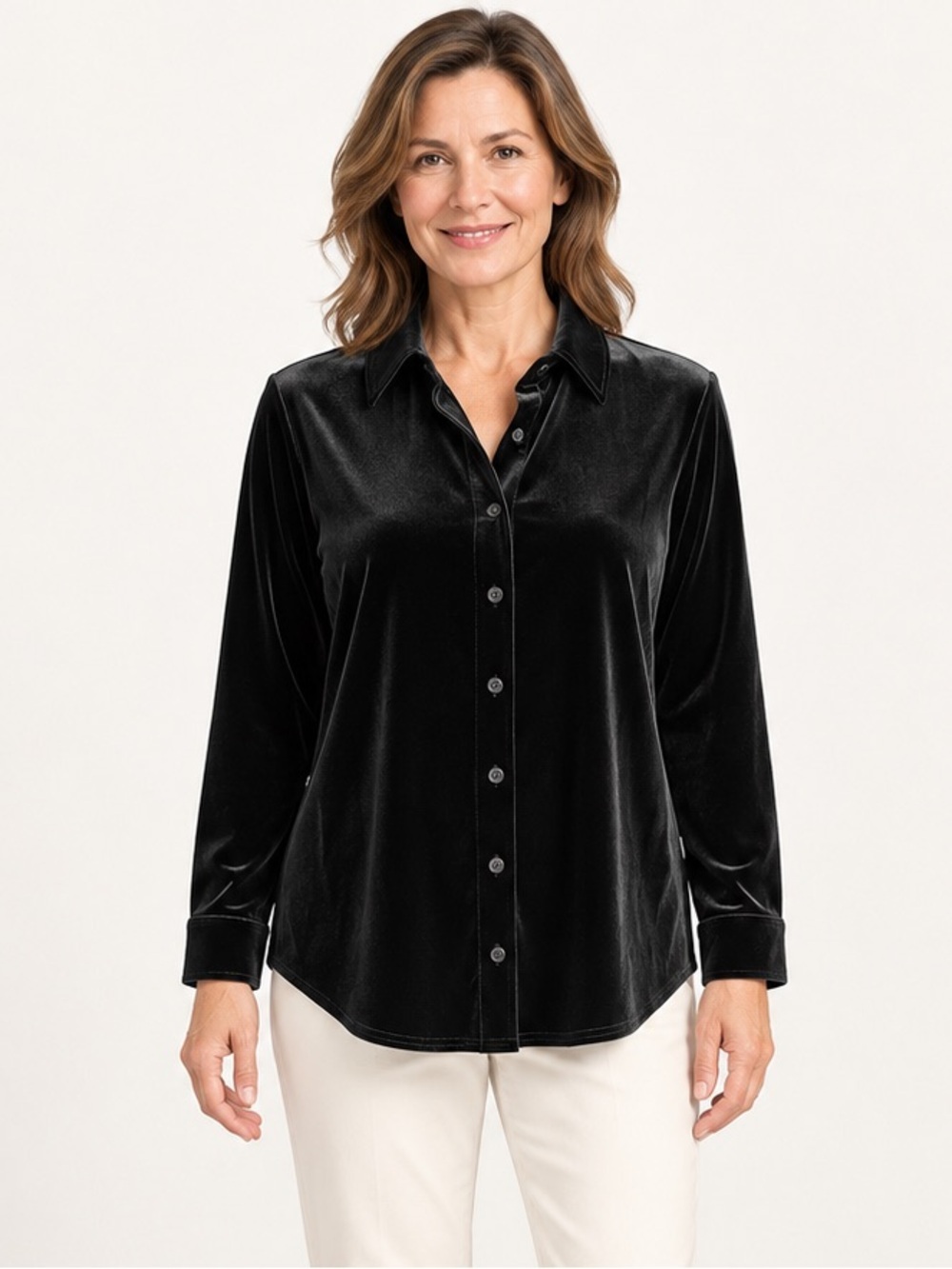 Soft Surroundings Velvet Boyfriend Tunic Shirt Black Petite XS
